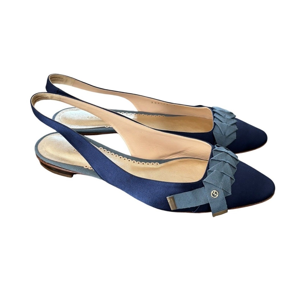 Giorgio Armani Satin Slingback Flats Womens Size 39 Blue Italy Designer